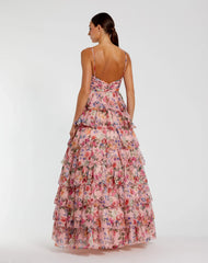 Pink Floral Cut Out Ruffle Tiered Gown