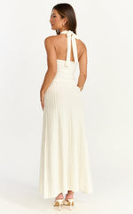 Candace Midi Dress - Halter Neck Ribbed Knit Dress in Cream