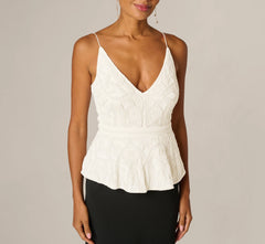 Pearly Beaded Peplum Combo Gown In Black Ivory