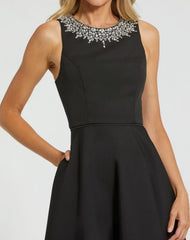Petite Black Crepe Embellished Neck High Low Gown