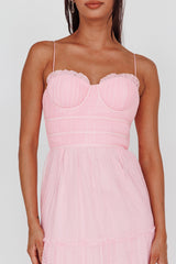 Calla Sweetheart Neckline Hail Spot Midi Dress Pink