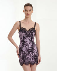 Eyelash Lace Bustier Bodycon Dress - Black/Purple