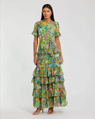 Ruffle Tiered Chiffon Floral Dress