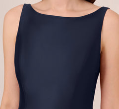 Sleeveless Mikado Fit And Flare Midi Dress With V-Back In Midnight