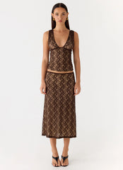Malachie Lace Midi Skirt - Chocolate