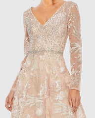 Light Pink Embroidered Long Sleeve Midi Dress