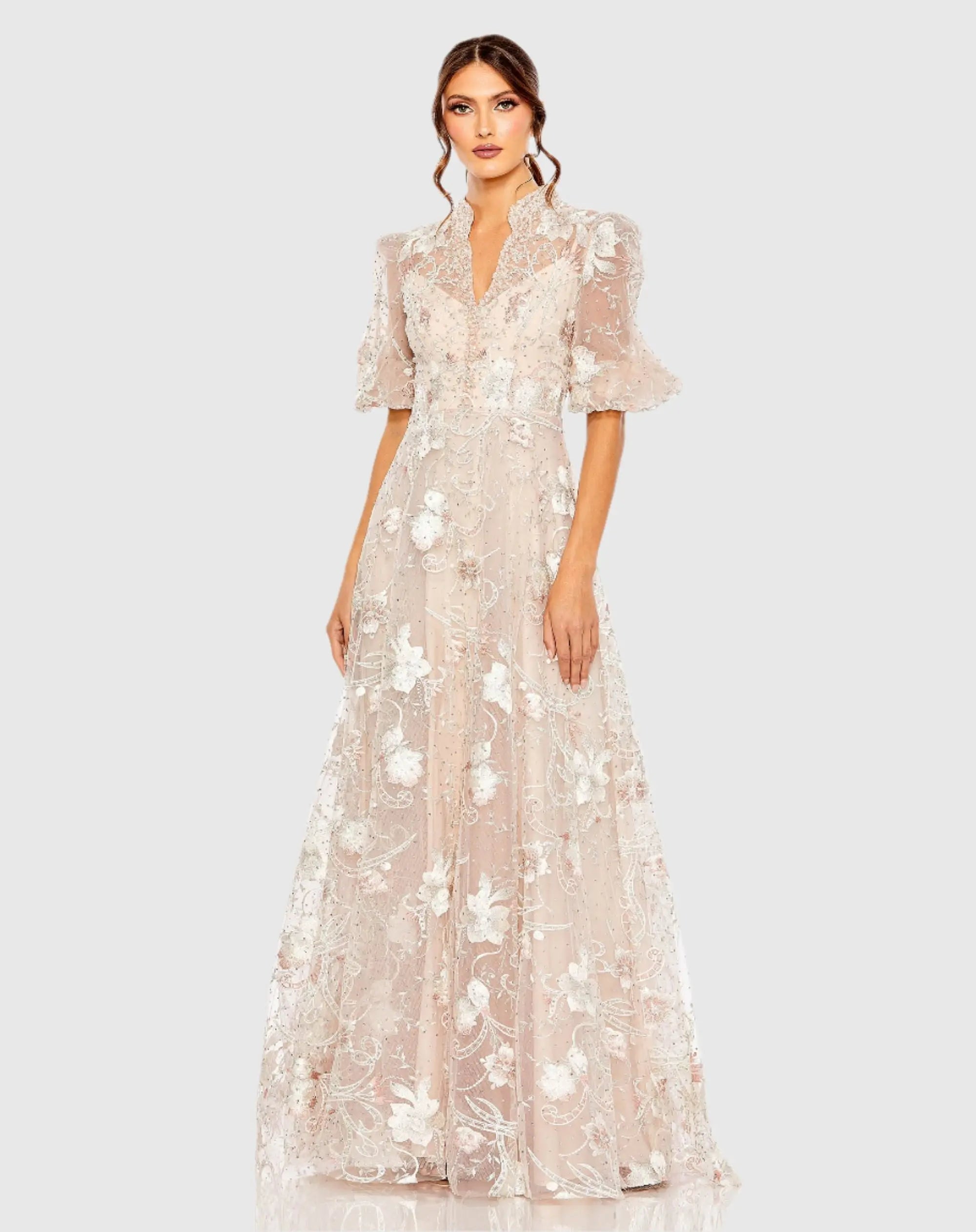 Queen Anne Puff Sleeve A-line Gown