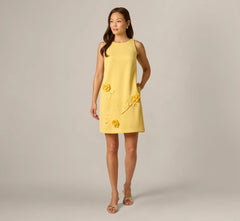 3D Rosette Stretch Short Shift Dress In Warm Sun
