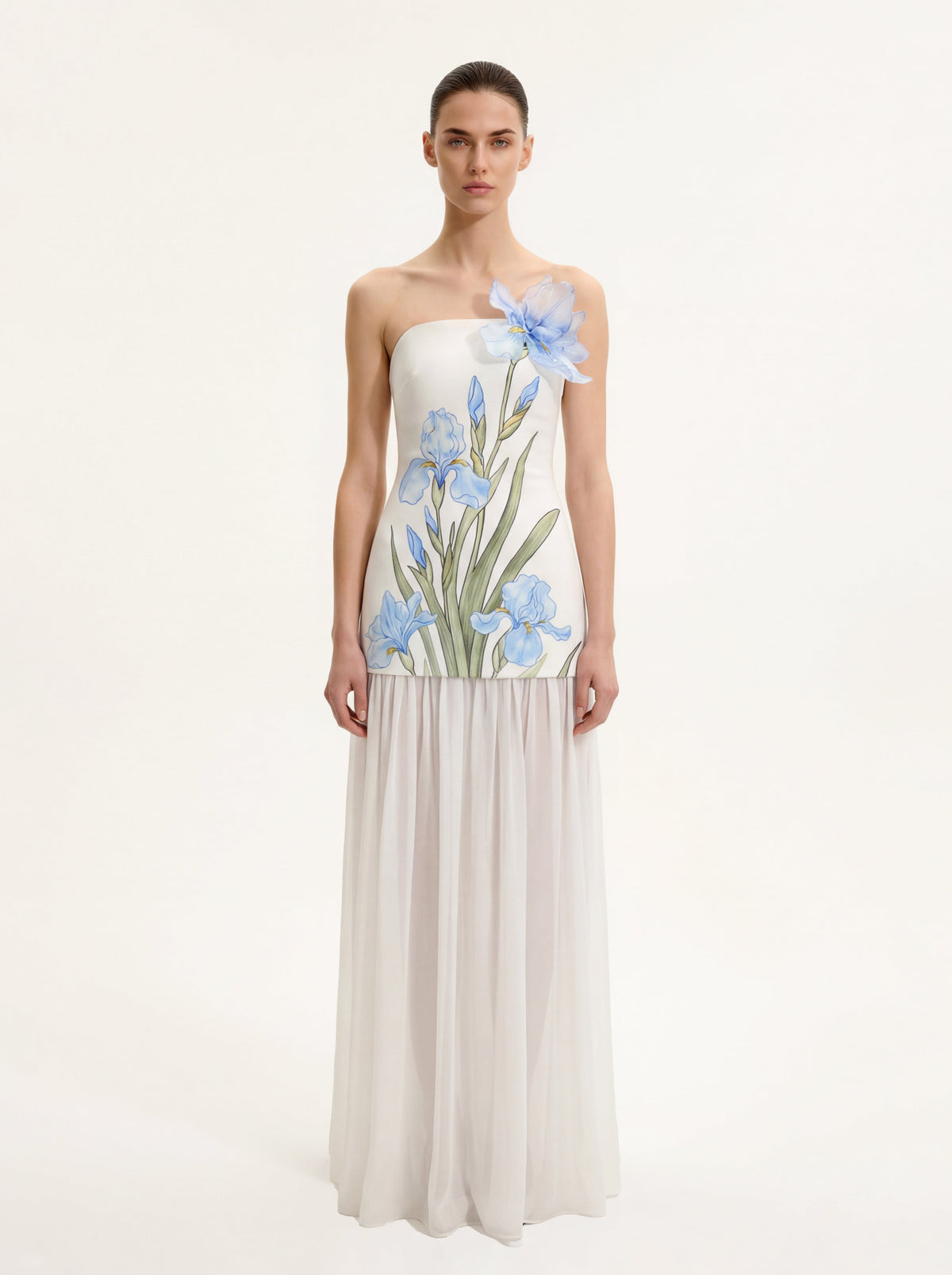 Floral One Shoulder Maxi Dress - White