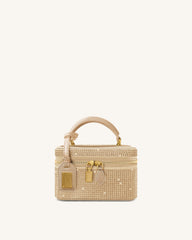 Cleo Artificial Crystal Box Shape Top Handle Bag - Champagne