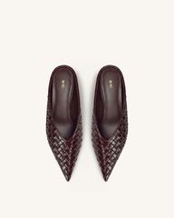 Helena Woven Textured Pointed Toe Mules - Burgundy