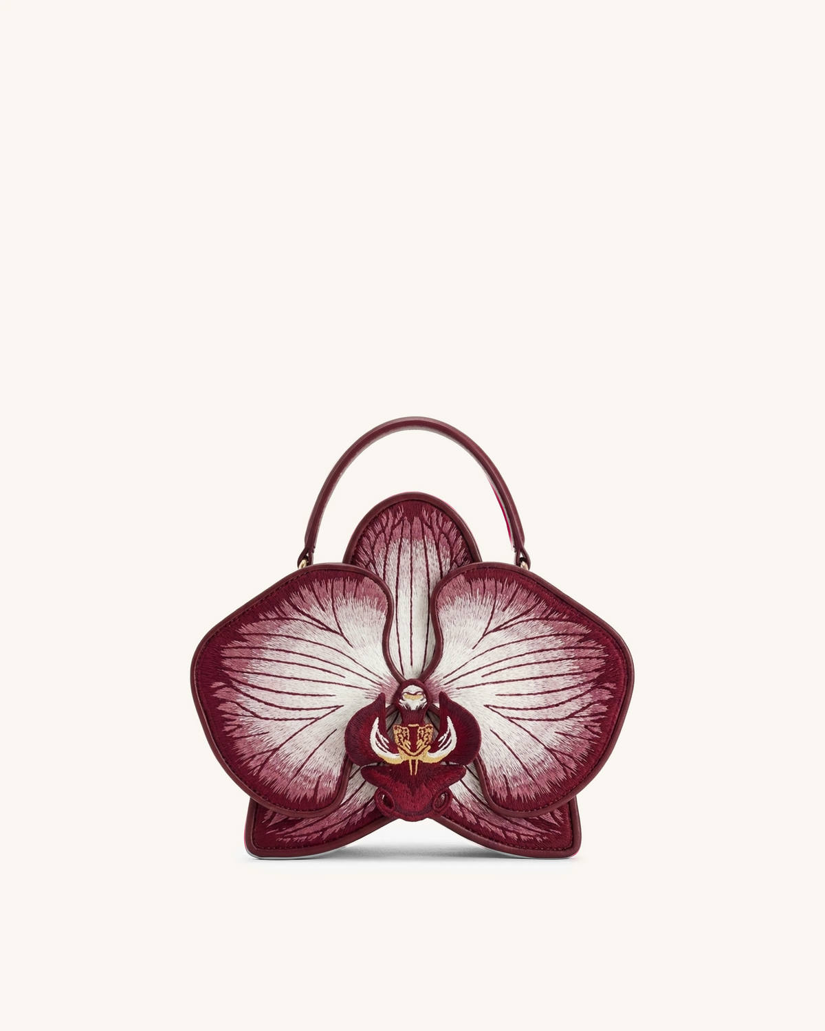 Flora Orchid Shaped Top Handle Bag - Deep Burgundy