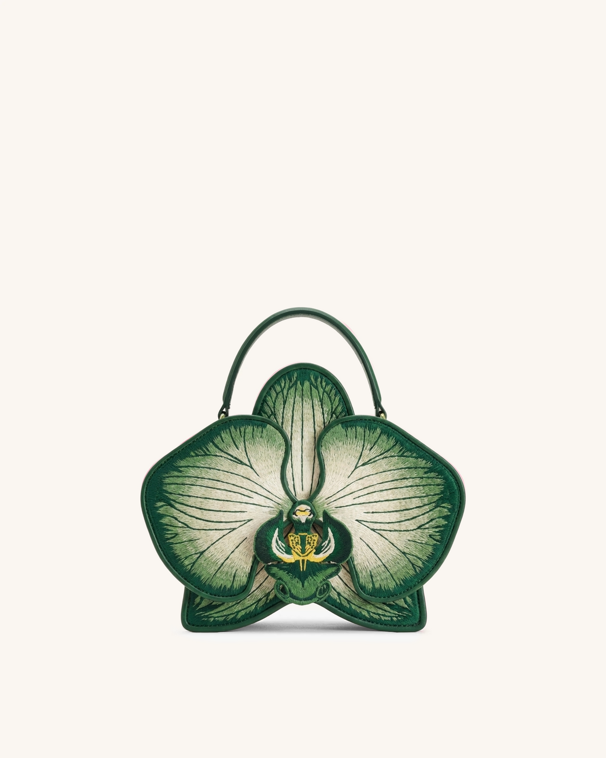 Flora Orchid Shaped Top Handle Bag - White Green