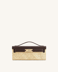 Bria Faux Straw Structured Top Handle Bag - Brown