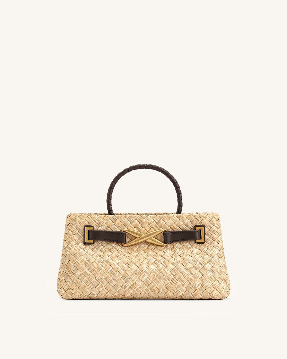 Elora Faux Straw Tote Bag - Brown