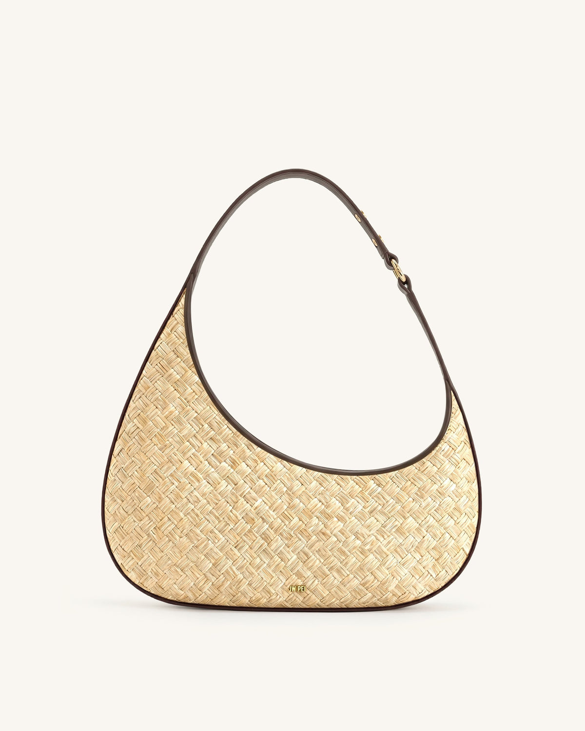 White Faux Straw Shoulder Bag - Brown