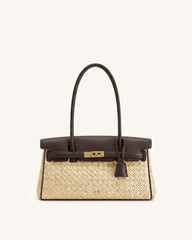 Yara Faux Straw Shoulder Bag - Brown