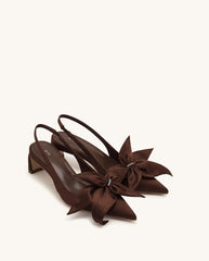 Queena Floral Appliques Slingback Pumps - Dark Brown