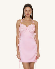 Floral Embellished Slip Mini Dress - Pink