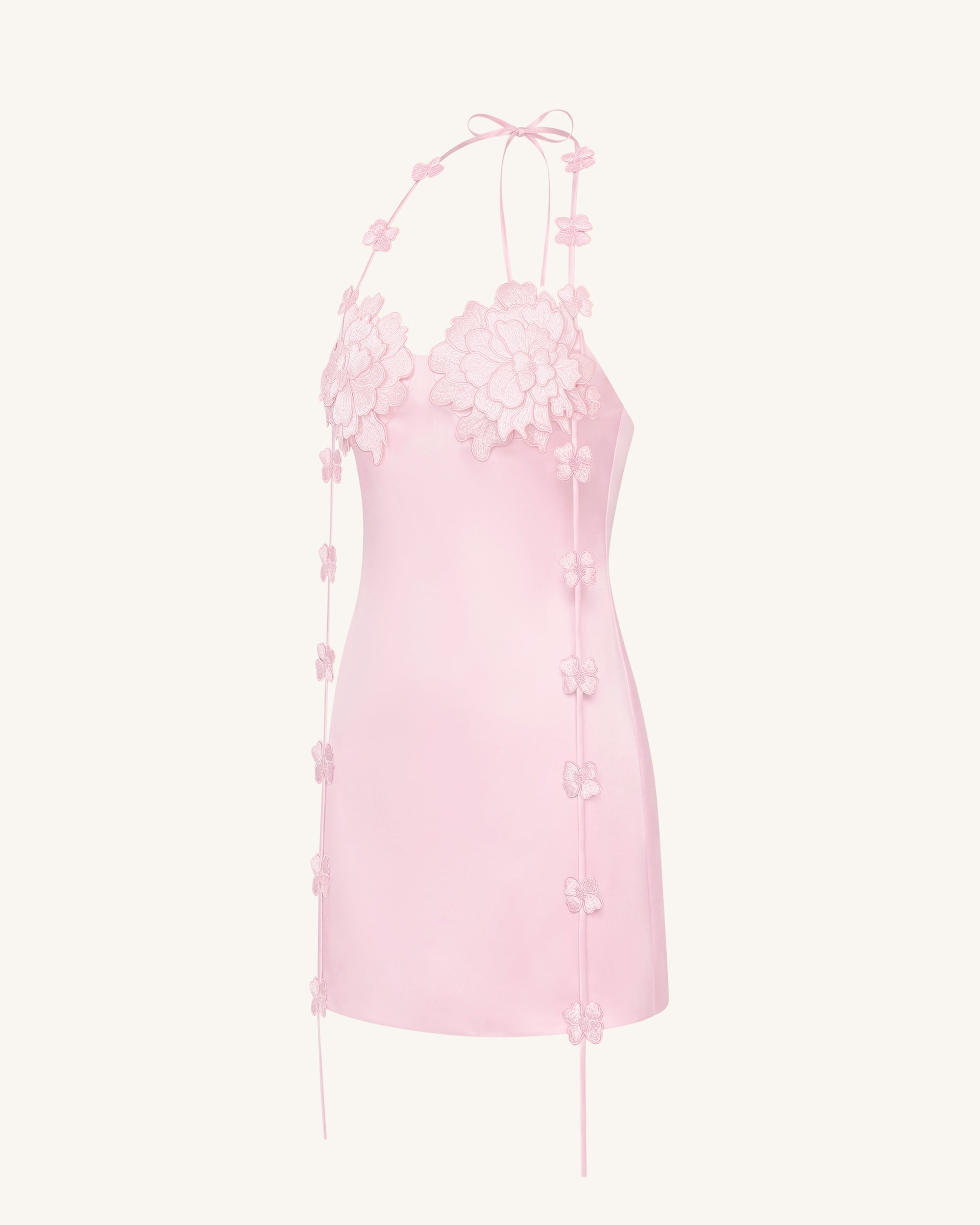 Floral Embellished Slip Mini Dress - Pink