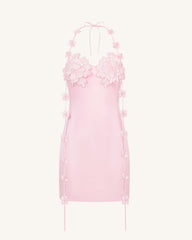 Floral Embellished Slip Mini Dress - Pink