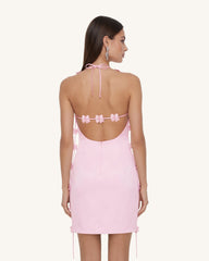 Floral Embellished Slip Mini Dress - Pink