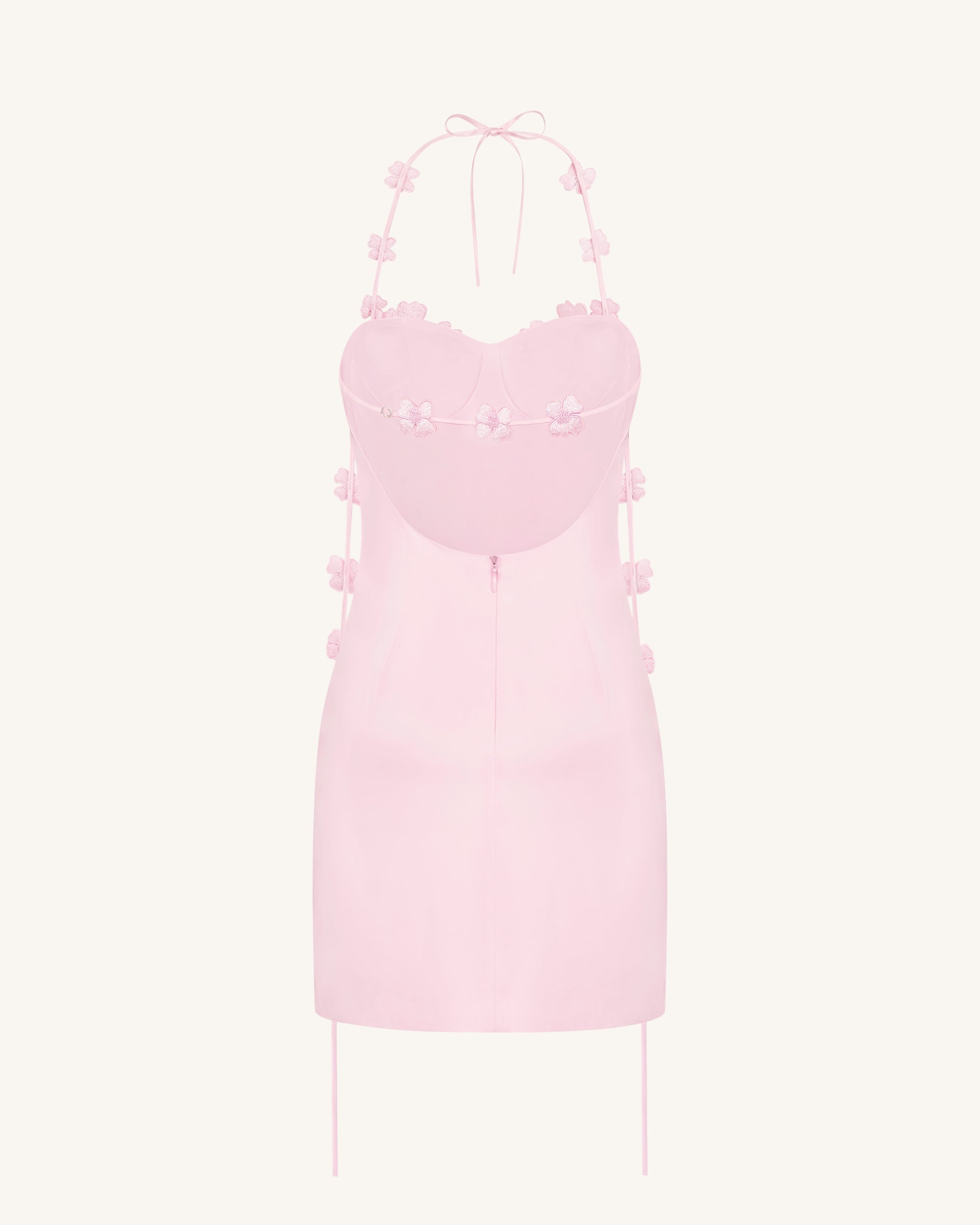 Floral Embellished Slip Mini Dress - Pink