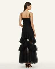Orchid Embroidered Ruffled Tulle Strapless Maxi Dress - Black