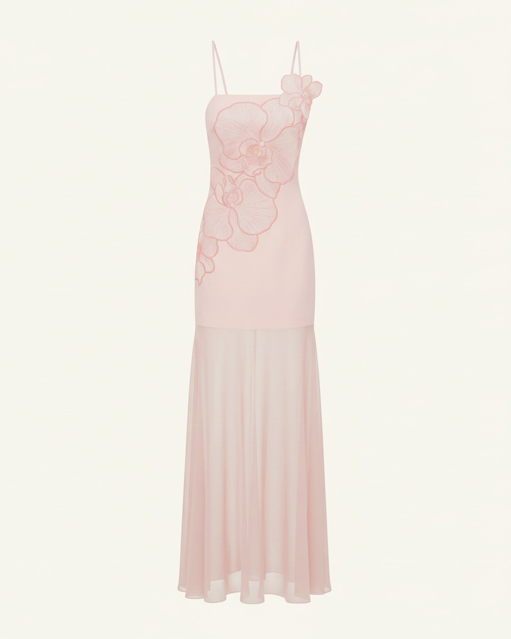 Orchid Embroidered Strappy Sheer Maxi Dress - Blush Pink