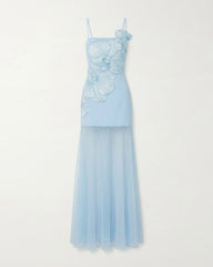 Orchid Embroidered Strappy Sheer Maxi Dress - Light Blue