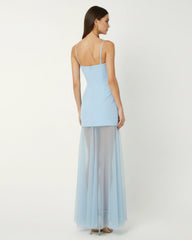 Orchid Embroidered Strappy Sheer Maxi Dress - Light Blue