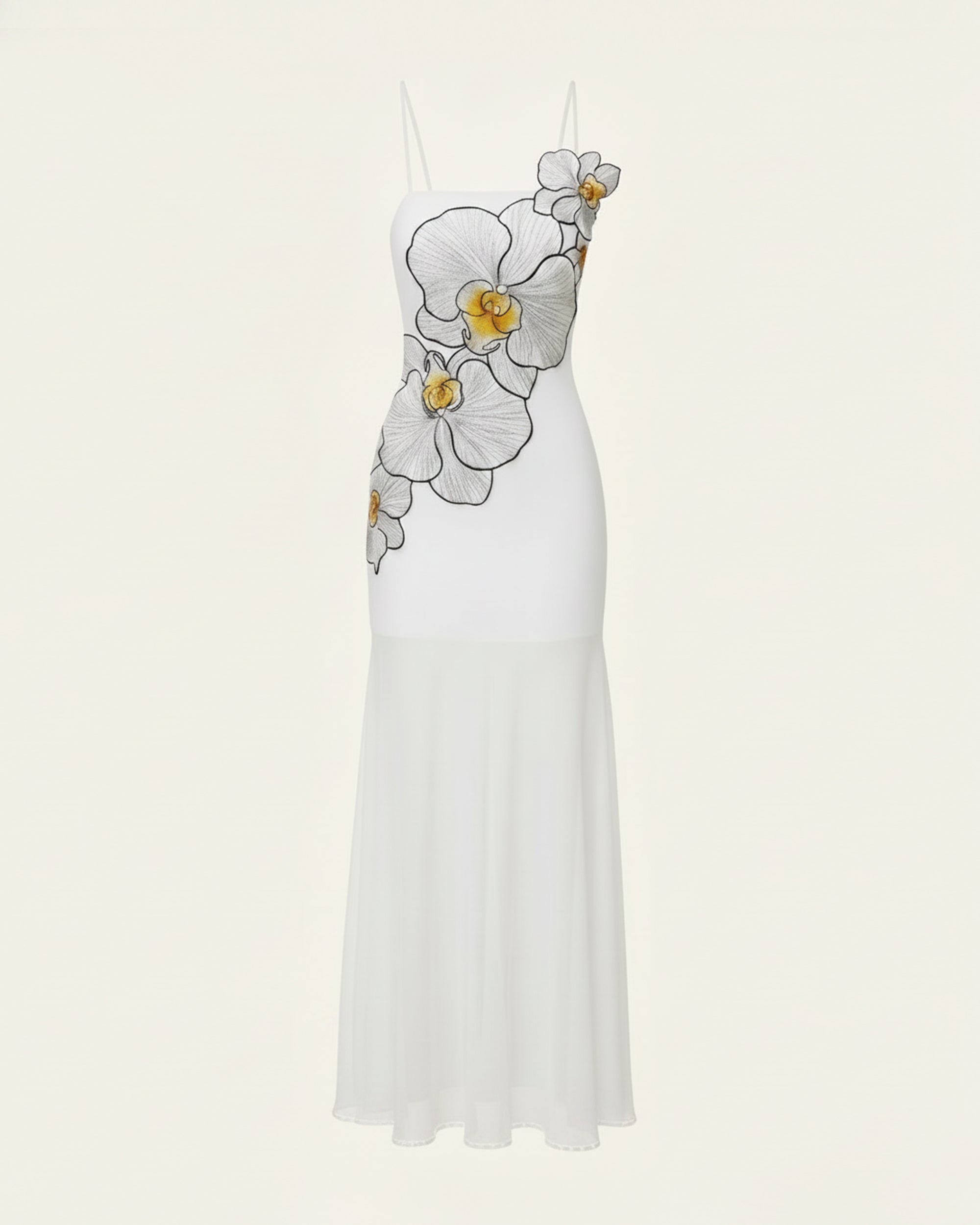 Orchid Embroidered Strappy Sheer Maxi Dress - White