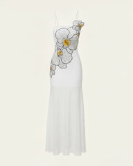 Orchid Embroidered Strappy Sheer Maxi Dress - White