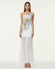 Orchid Embroidered Strappy Sheer Maxi Dress - White