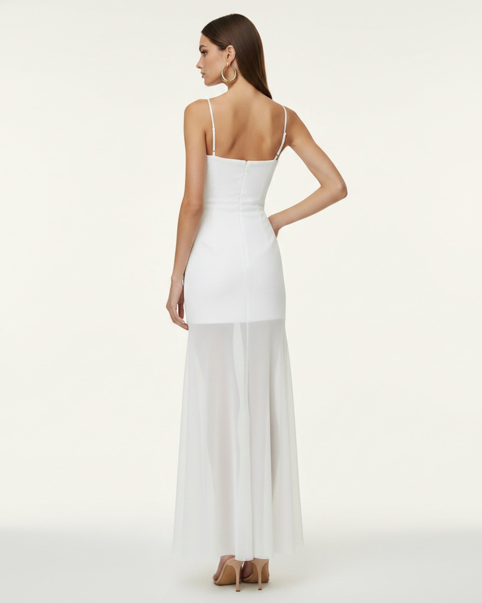 Orchid Embroidered Strappy Sheer Maxi Dress - White