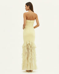 Orchid Embroidered Ruffled Strapless Maxi Dress - Pale Yellow