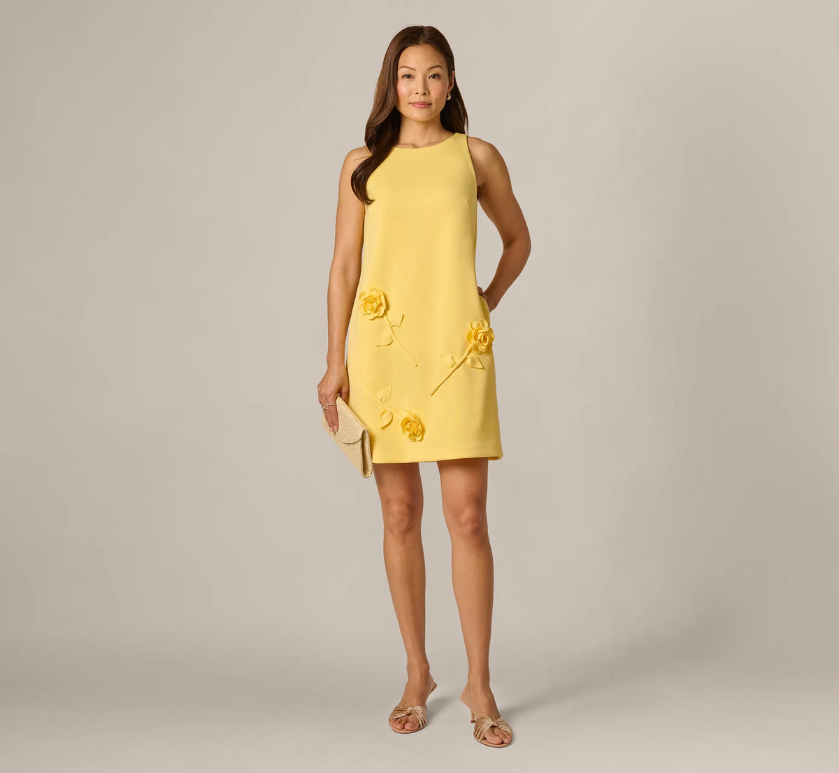 3D Rosette Stretch Short Shift Dress In Warm Sun