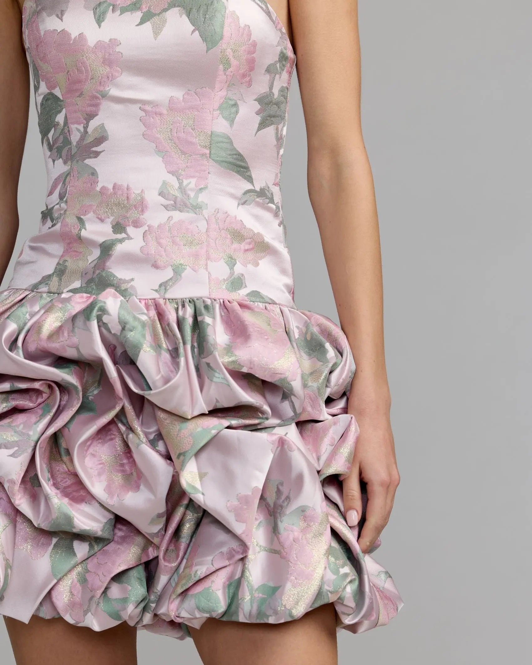 Purple Floral Strapless Bubble Hem Mini Dress