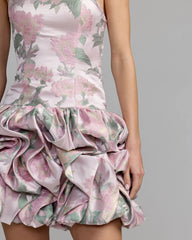 Purple Floral Strapless Bubble Hem Mini Dress