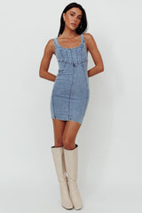 Laramy Low Back Mini Dress Washed Blue