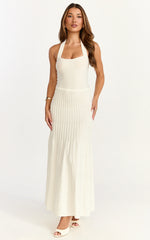 Candace Midi Dress - Halter Neck Ribbed Knit Dress in Cream