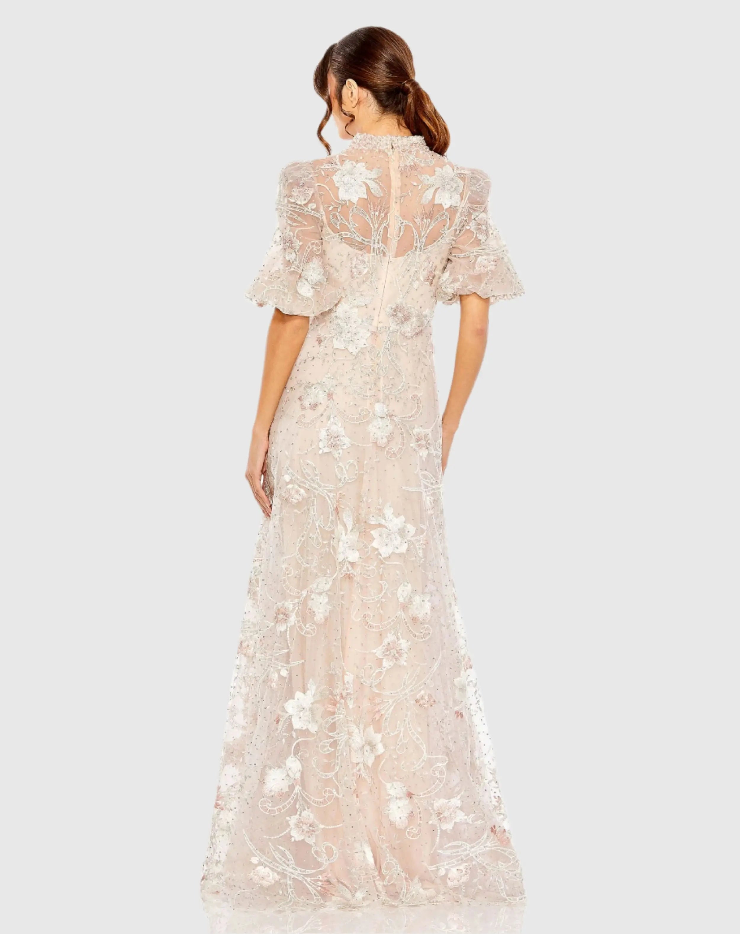 Queen Anne Puff Sleeve A-line Gown