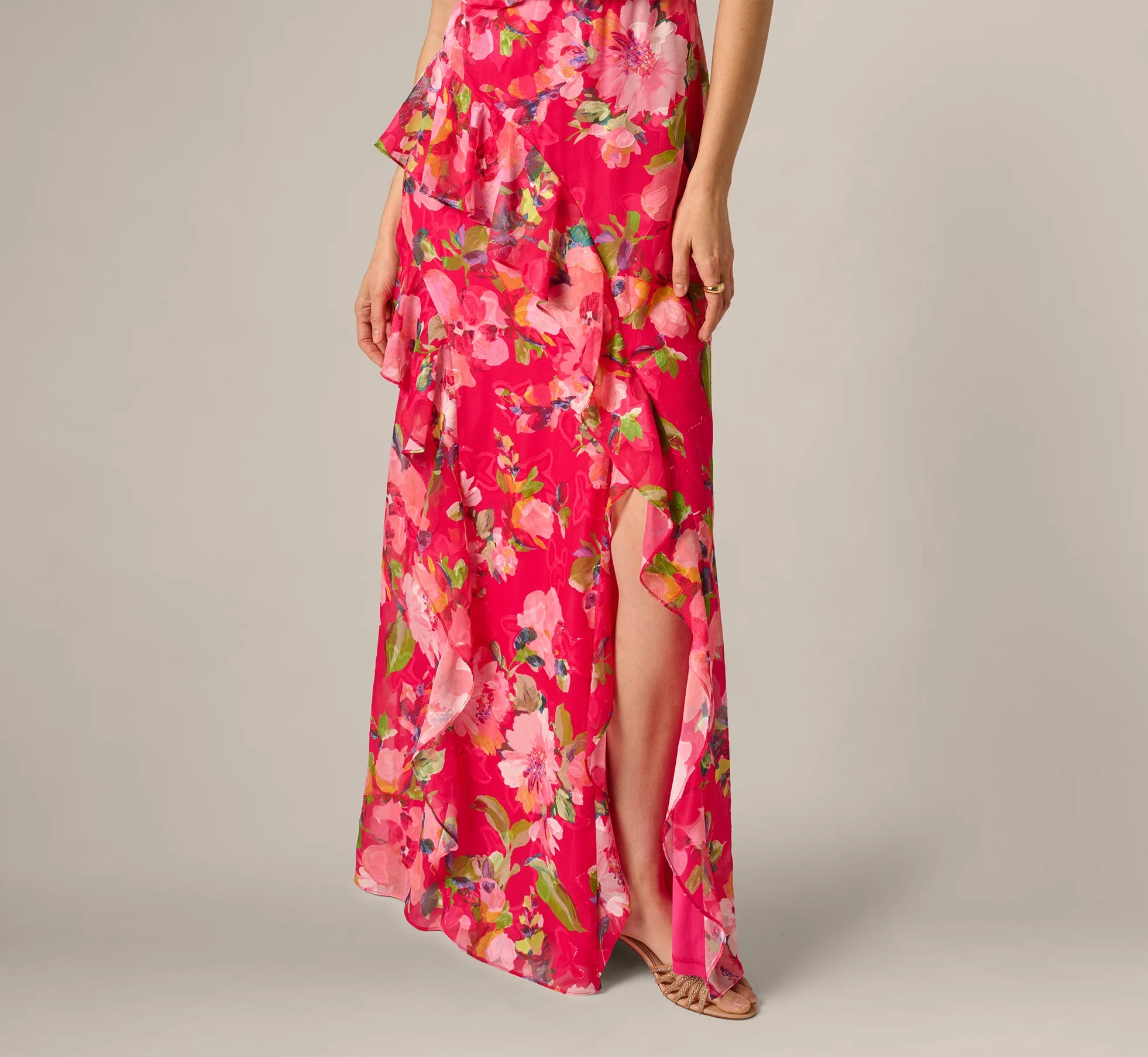 Floral Chiffon Keyhole Halter Maxi Dress In Pink Multi