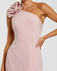 Pink One Shoulder Mermaid Gown With 3D Flower