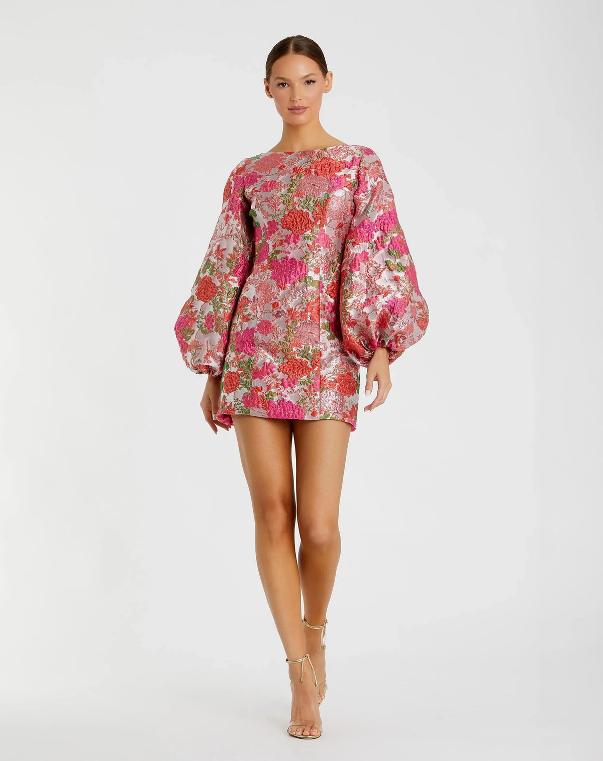 Floral Brocade Balloon Sleeve Mini Dress