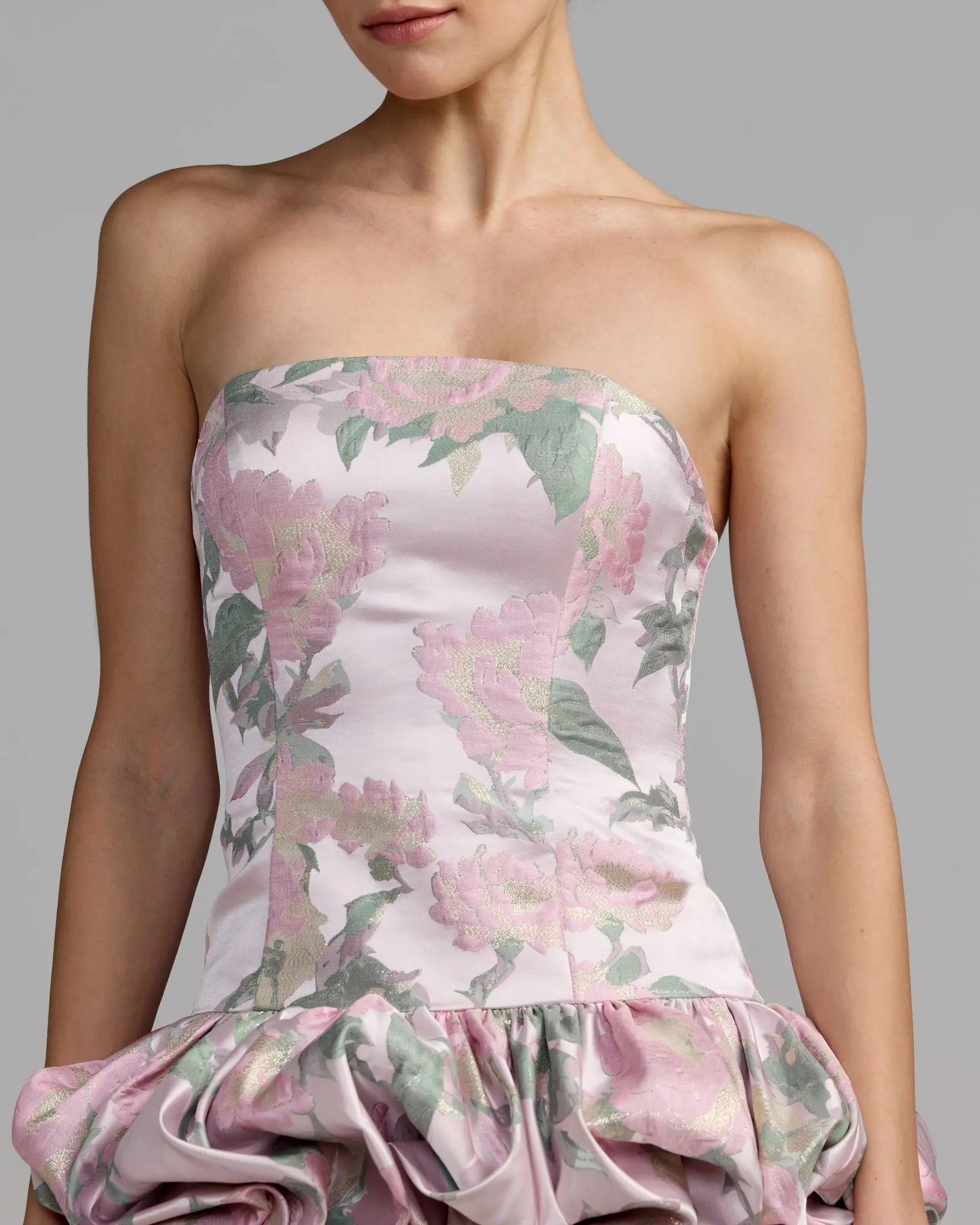 Purple Floral Strapless Bubble Hem Mini Dress