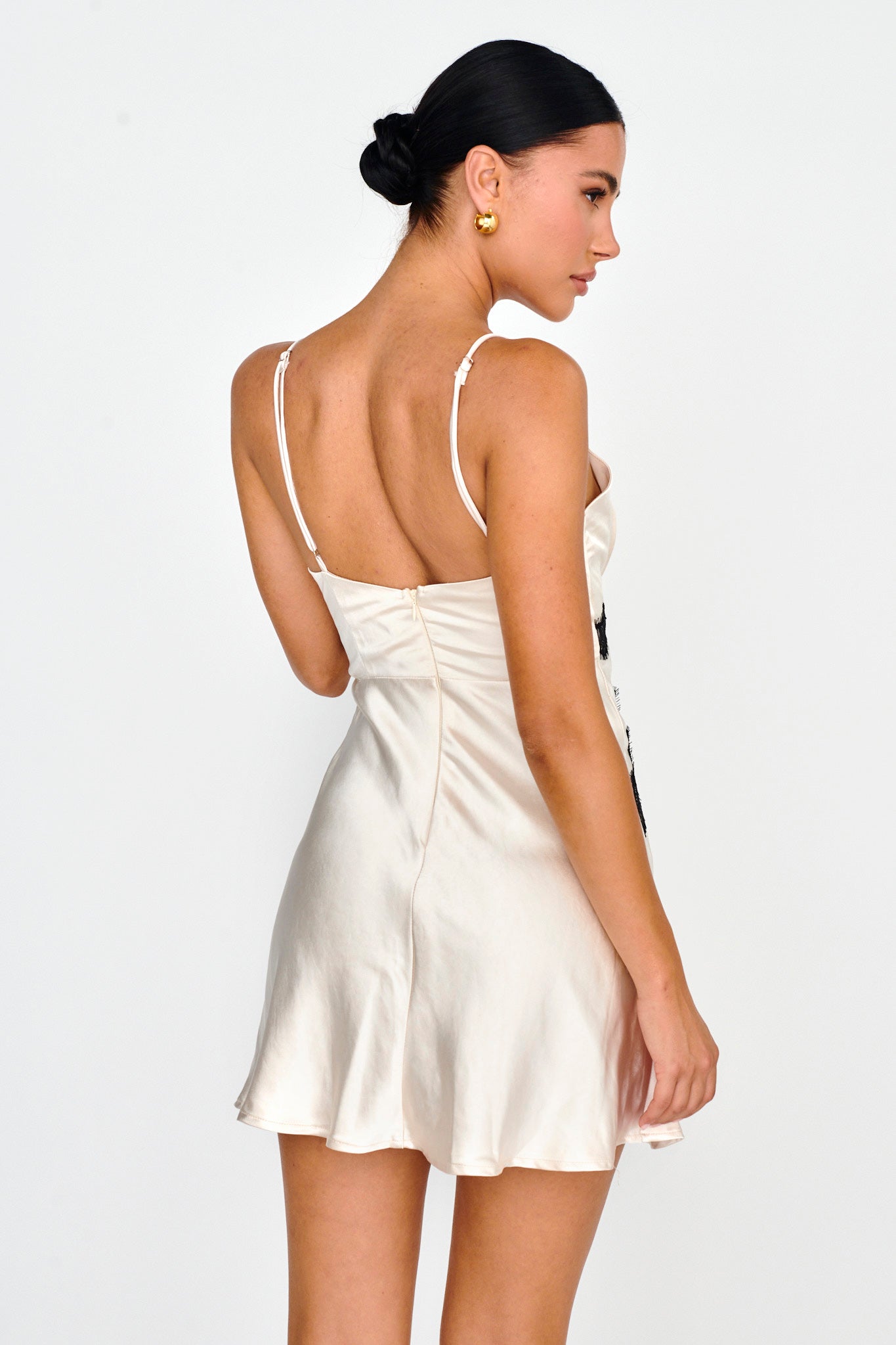 Theriz Lace Trim Cami Mini Dress Champagne