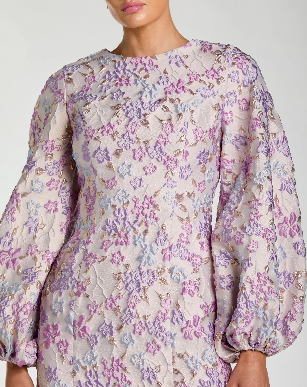 Brocade Balloon Sleeve Fitted Mini Dress