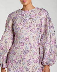 Brocade Balloon Sleeve Fitted Mini Dress