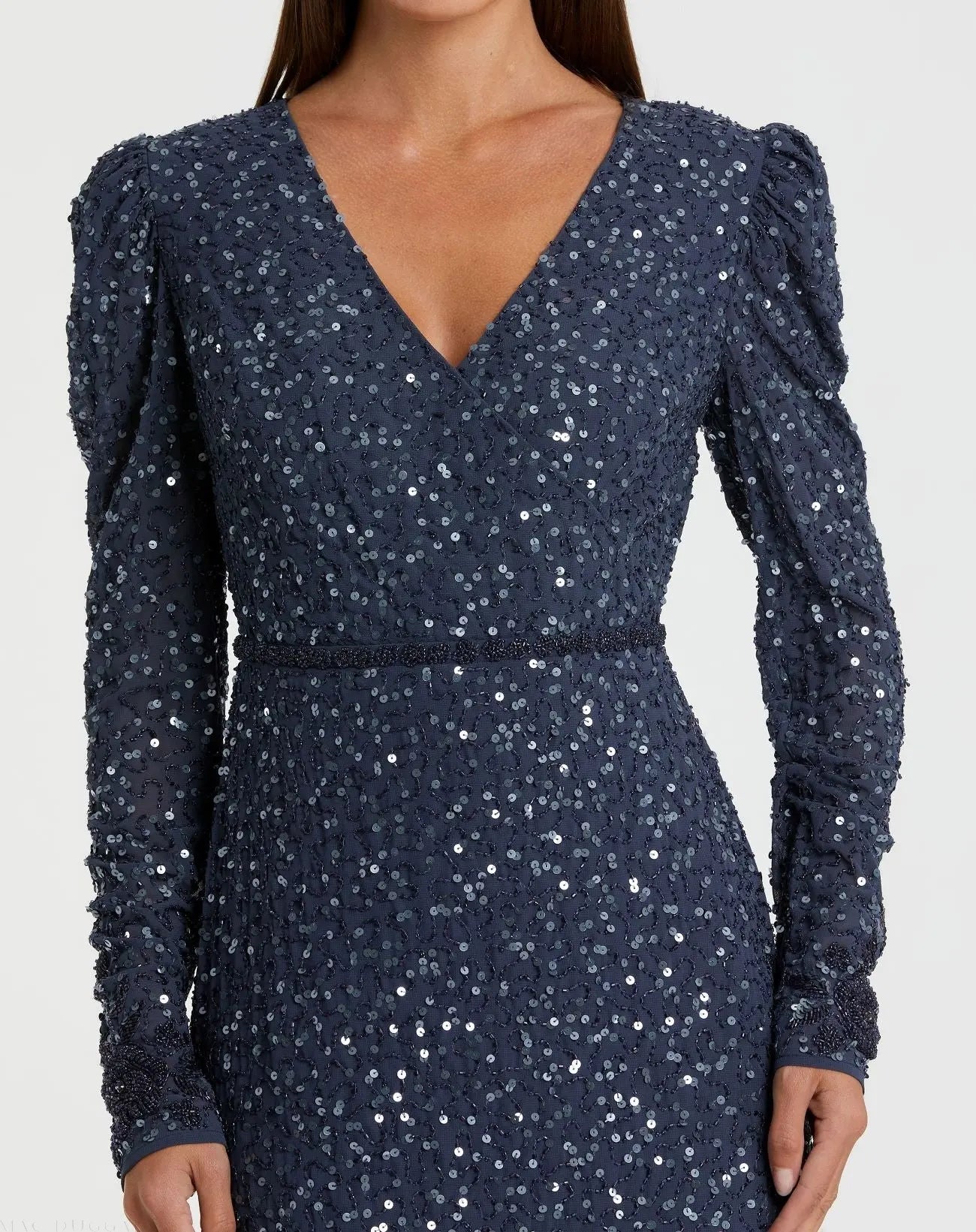 Blue Sequin Dress with Embellished Hemline and Belt - FINAL SALE